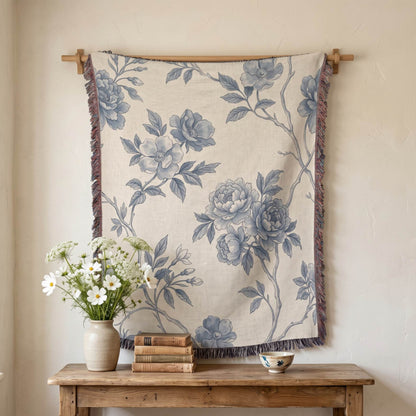 Blue Garden Reverie Woven Blanket - ZumBuys