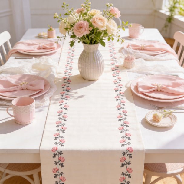 Blush Rosevine Table Runner – Floral Farmhouse & Romantic Dining Decor - ZumBuys