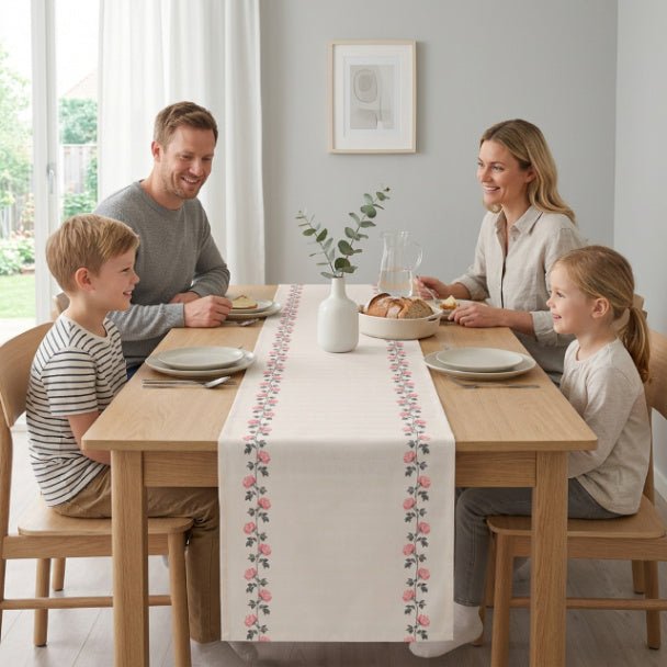 Blush Rosevine Table Runner – Floral Farmhouse & Romantic Dining Decor - ZumBuys