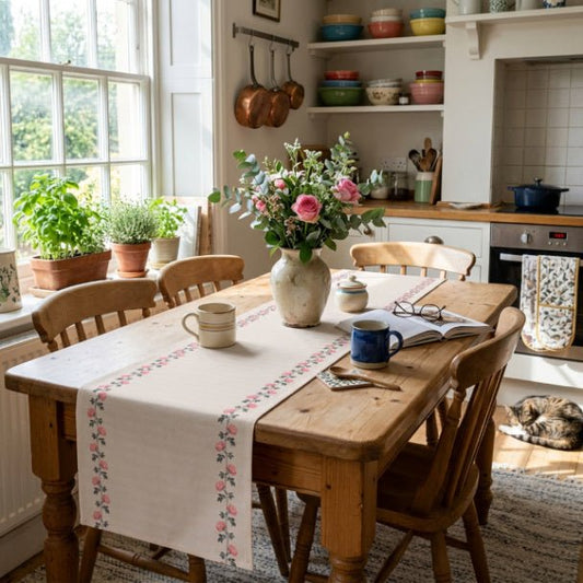 Blush Rosevine Table Runner – Floral Farmhouse & Romantic Dining Decor - ZumBuys