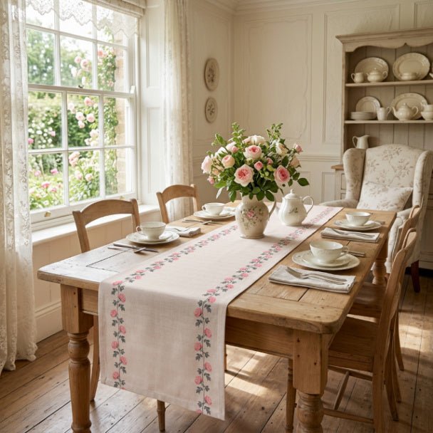 Blush Rosevine Table Runner – Floral Farmhouse & Romantic Dining Decor - ZumBuys