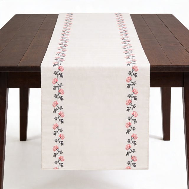 Blush Rosevine Table Runner – Floral Farmhouse & Romantic Dining Decor - ZumBuys