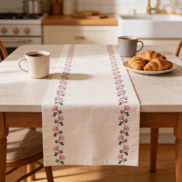 Blush Rosevine Table Runner – Floral Farmhouse & Romantic Dining Decor - ZumBuys