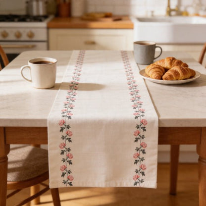 Blush Rosevine Table Runner – Floral Farmhouse & Romantic Dining Decor - ZumBuys