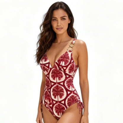 Boho Chic Coral Print Plunge One - piece Swims - ZumBuys