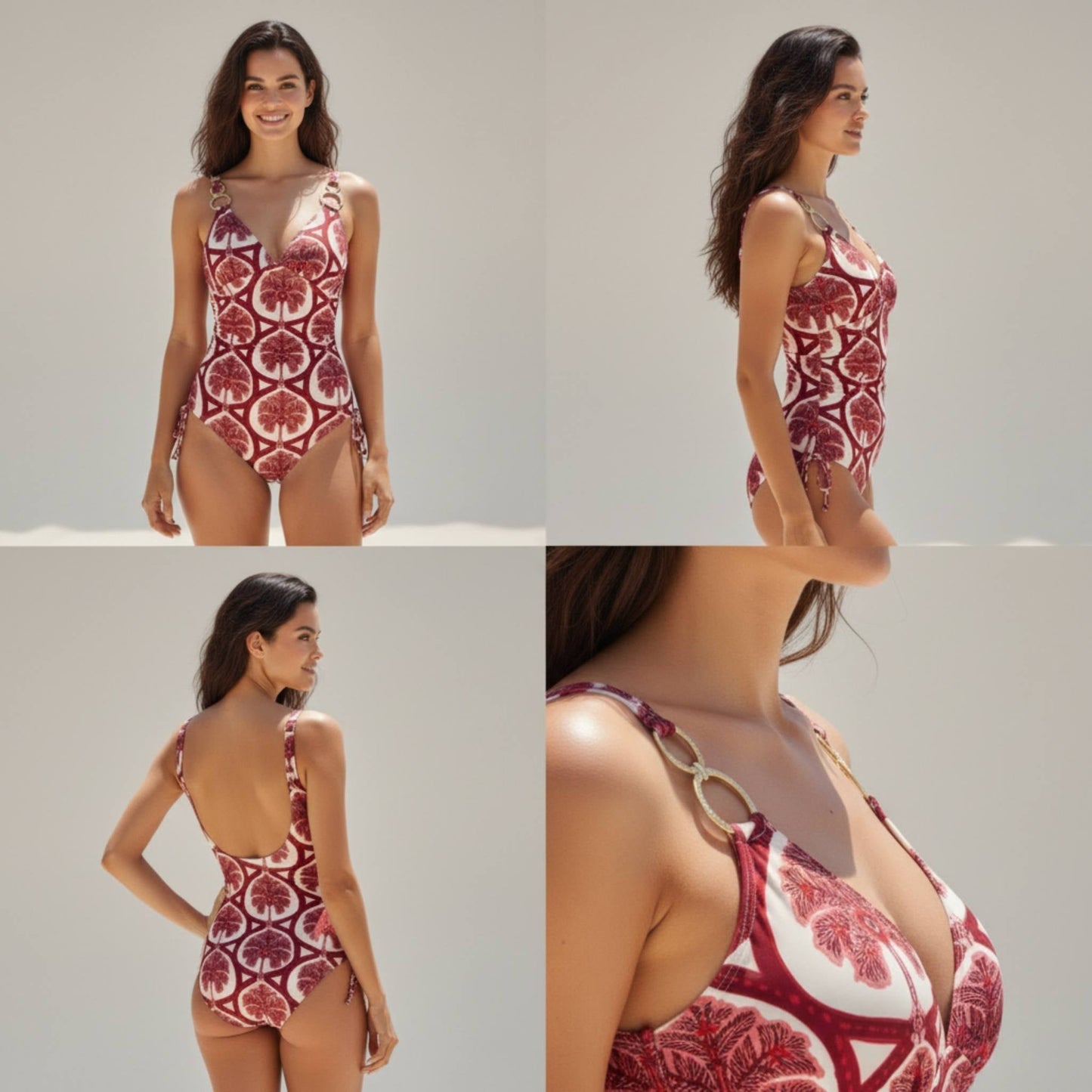 Boho Chic Coral Print Plunge One - piece Swims - ZumBuys