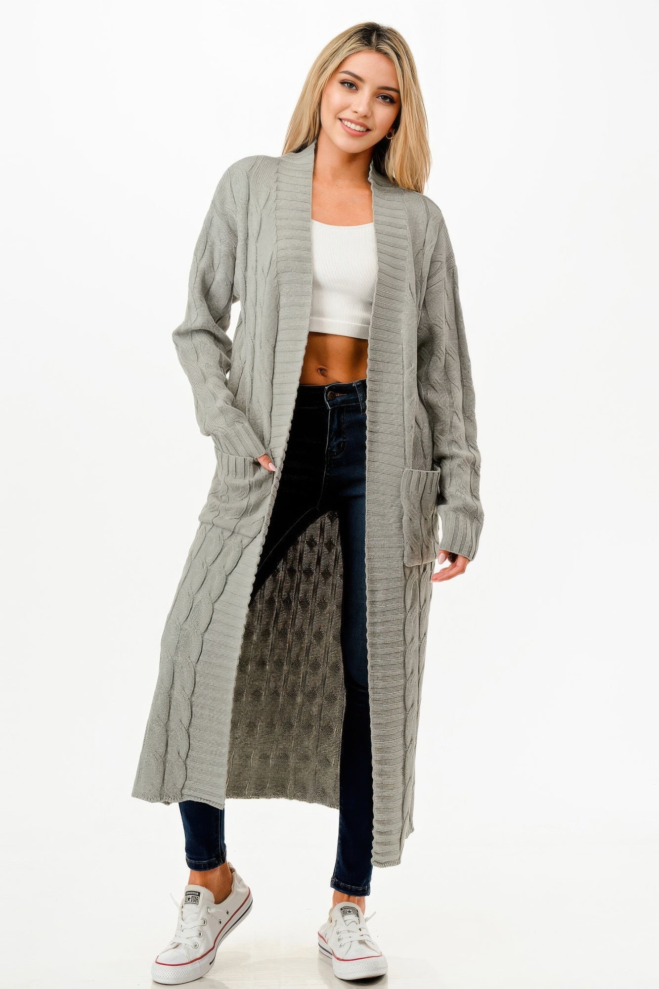 Cable Sweater Long Cardigan - ZumBuys
