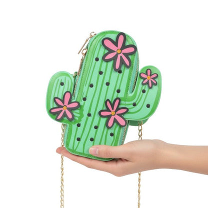 Cactus Crossbody Bag for Women – Novelty Faux Leather Mini Purse with Chain Strap, Cute Festival & Vacation Handbag - ZumBuys