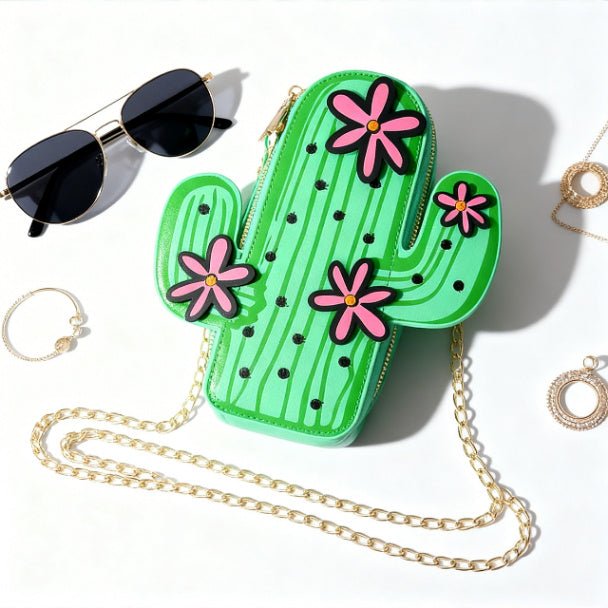Cactus Crossbody Bag for Women – Novelty Faux Leather Mini Purse with Chain Strap, Cute Festival & Vacation Handbag - ZumBuys