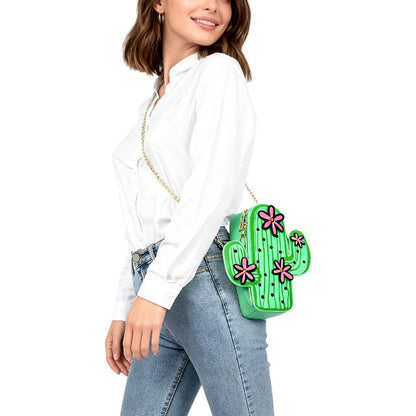 Cactus Crossbody Bag for Women – Novelty Faux Leather Mini Purse with Chain Strap, Cute Festival & Vacation Handbag - ZumBuys