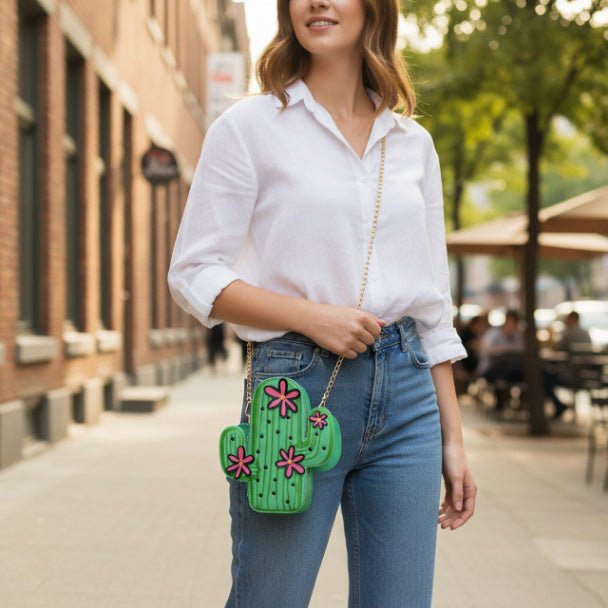 Cactus Crossbody Bag for Women – Novelty Faux Leather Mini Purse with Chain Strap, Cute Festival & Vacation Handbag - ZumBuys