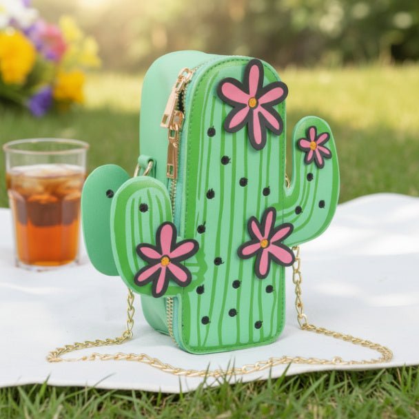 Cactus Crossbody Bag for Women – Novelty Faux Leather Mini Purse with Chain Strap, Cute Festival & Vacation Handbag - ZumBuys