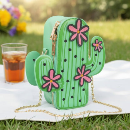 Cactus Crossbody Bag for Women – Novelty Faux Leather Mini Purse with Chain Strap, Cute Festival & Vacation Handbag - ZumBuys