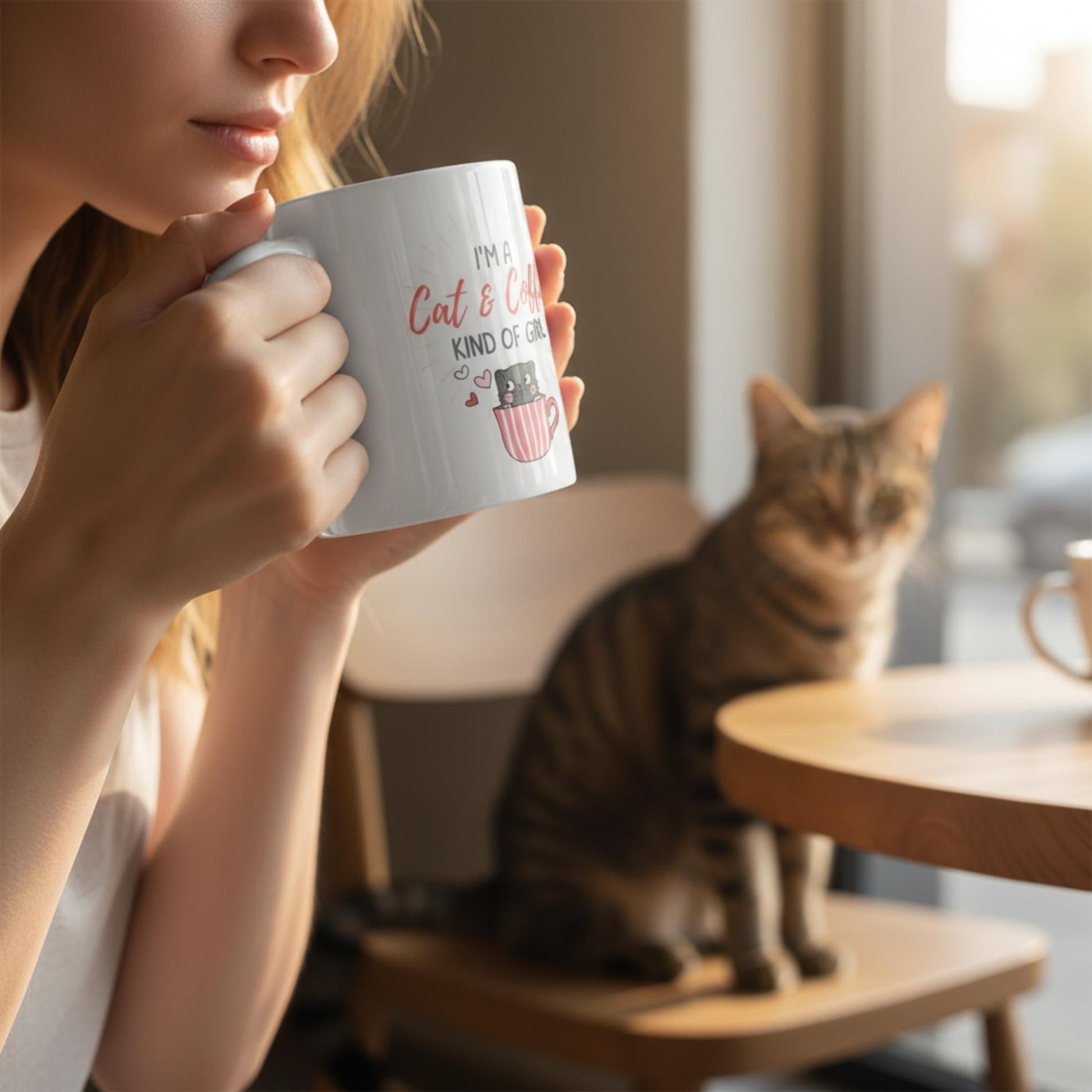 Caffeine Cat Girl Mug 11oz - ZumBuys