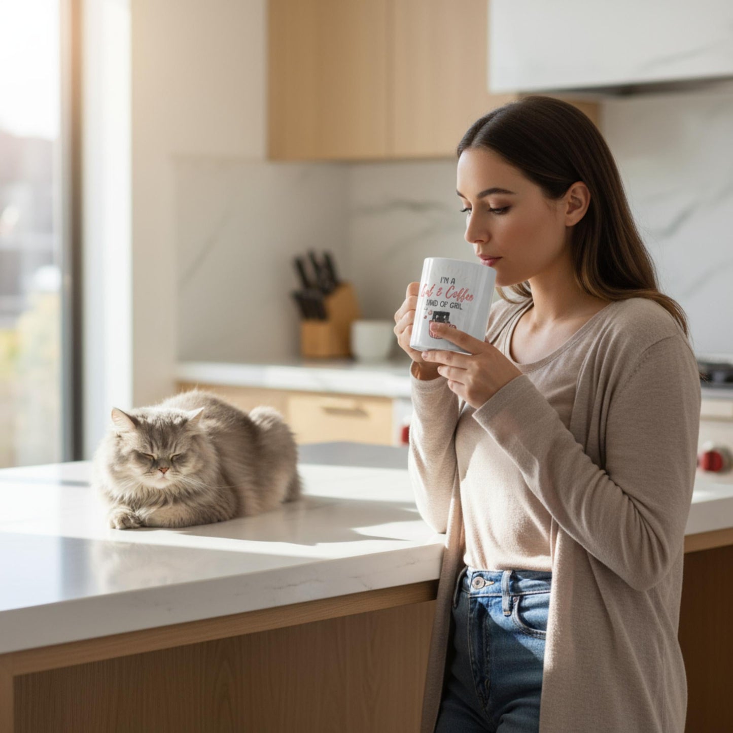 Caffeine Cat Girl Mug 11oz - ZumBuys