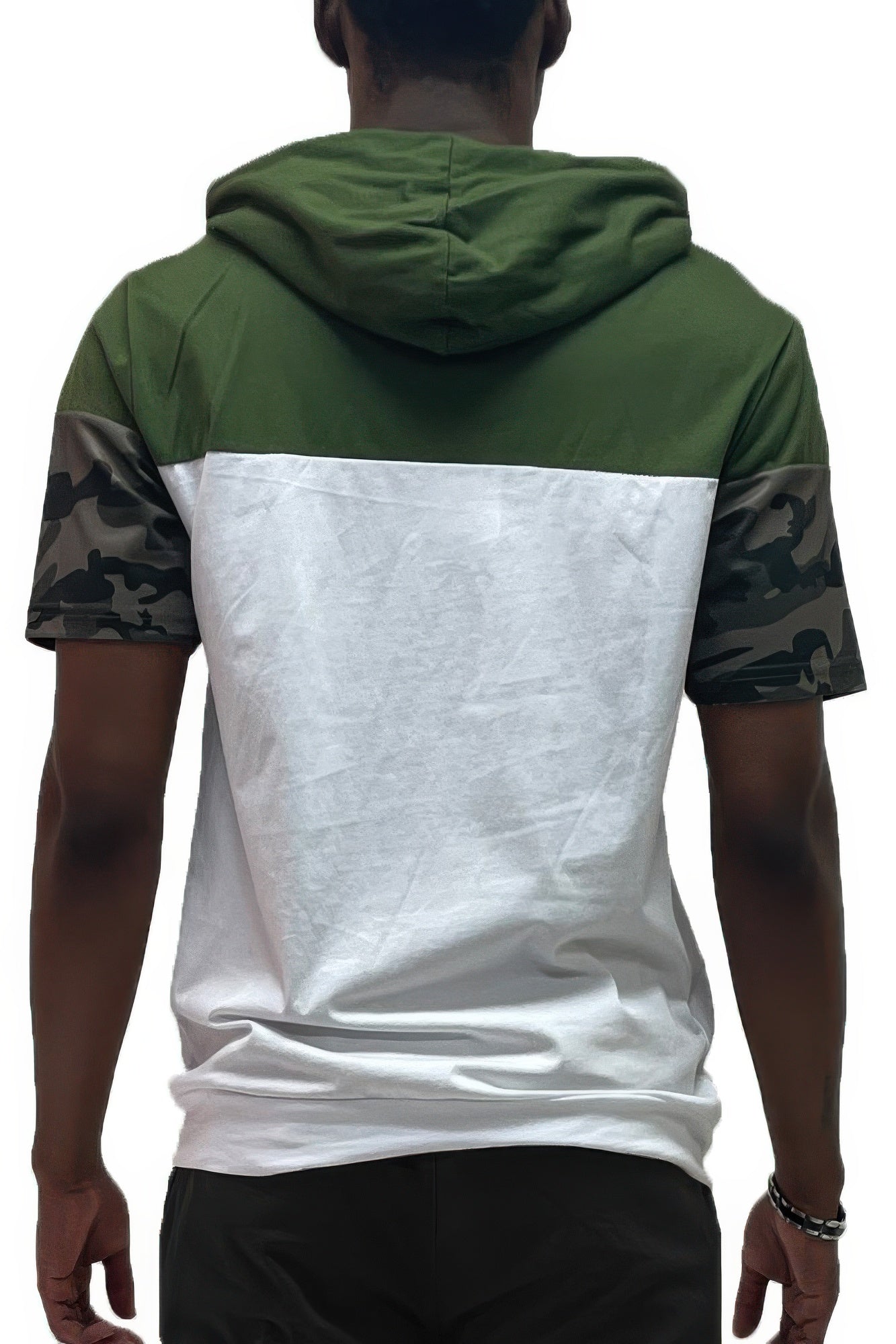 Camo And Solid Design Block Hooded Shirt - ZumBuys