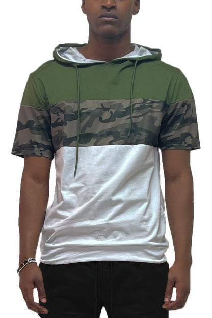 Camo And Solid Design Block Hooded Shirt - ZumBuys