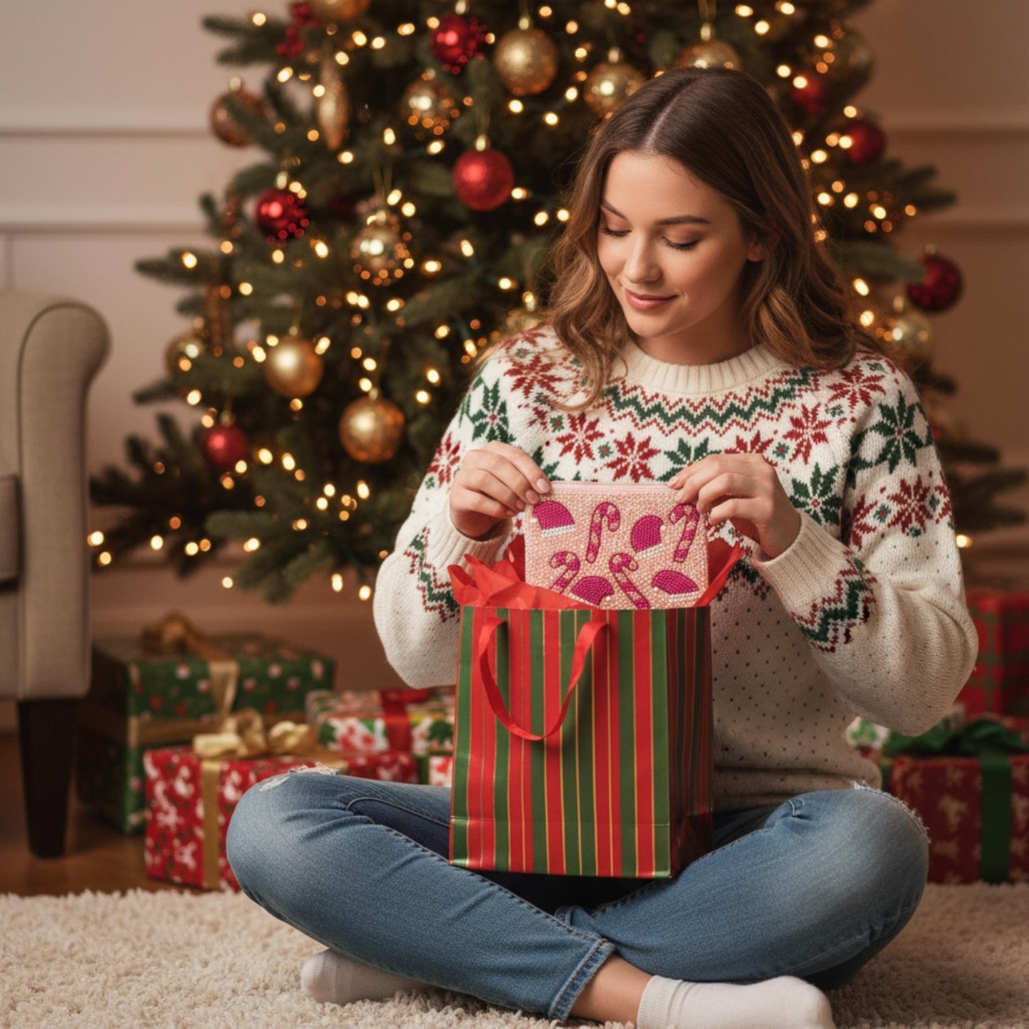 Candy Cane Santa Hat Seed Bead Coin Bag - ZumBuys