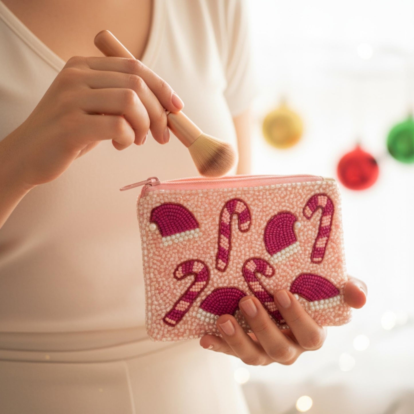 Candy Cane Santa Hat Seed Bead Coin Bag - ZumBuys