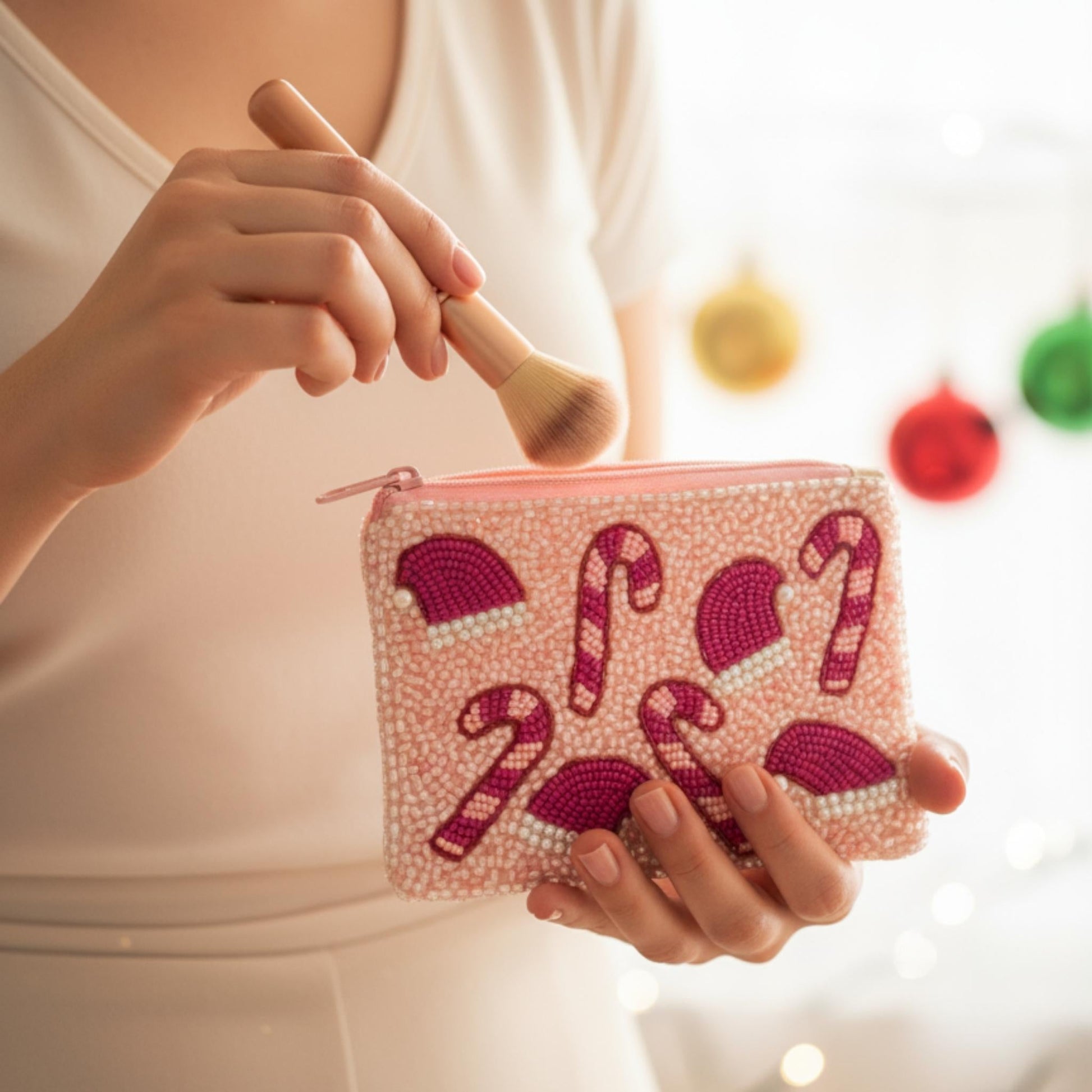 Candy Cane Santa Hat Seed Bead Coin Bag - ZumBuys