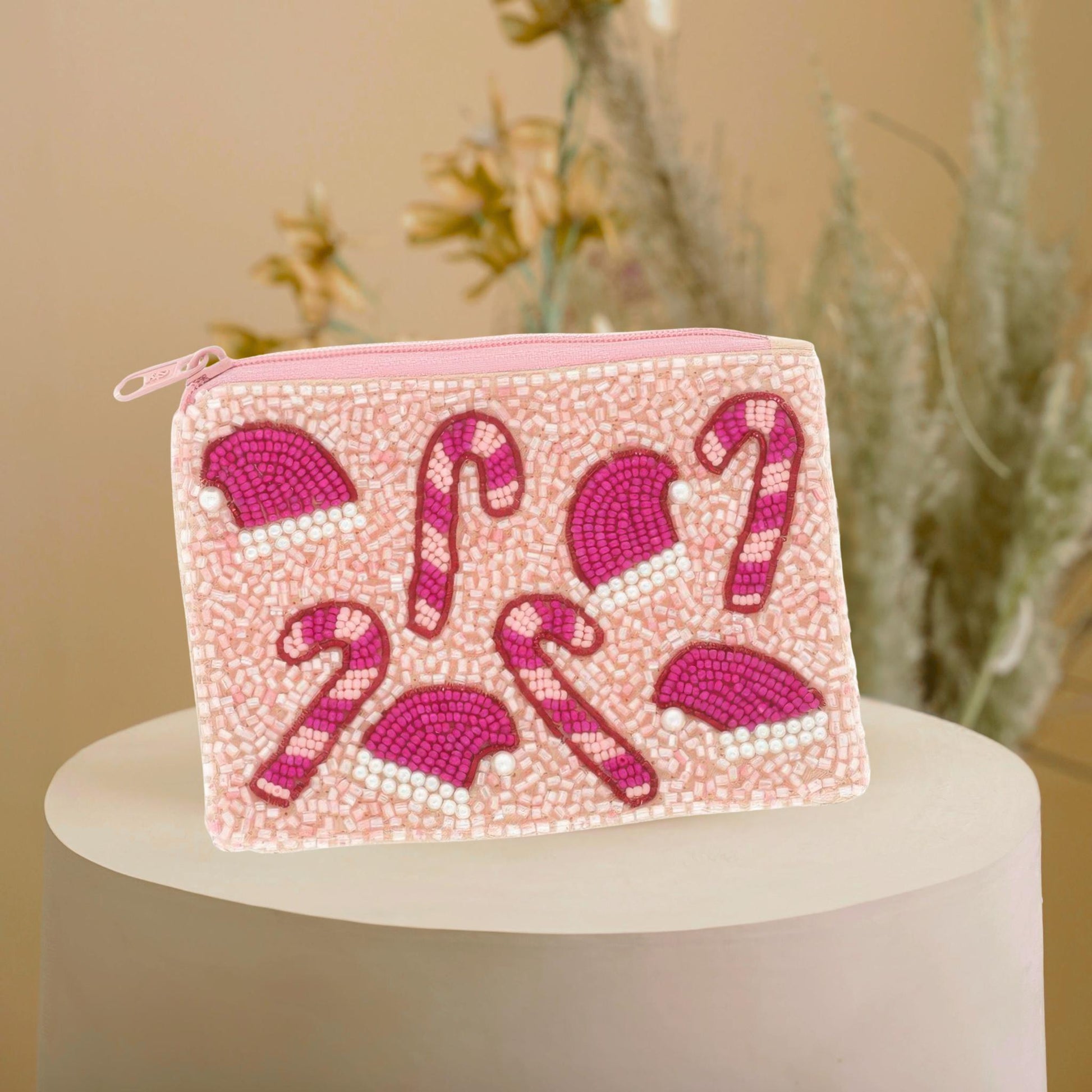 Candy Cane Santa Hat Seed Bead Coin Bag - ZumBuys