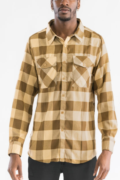 Checkered Long Sleeve Flannel Shirt - ZumBuys