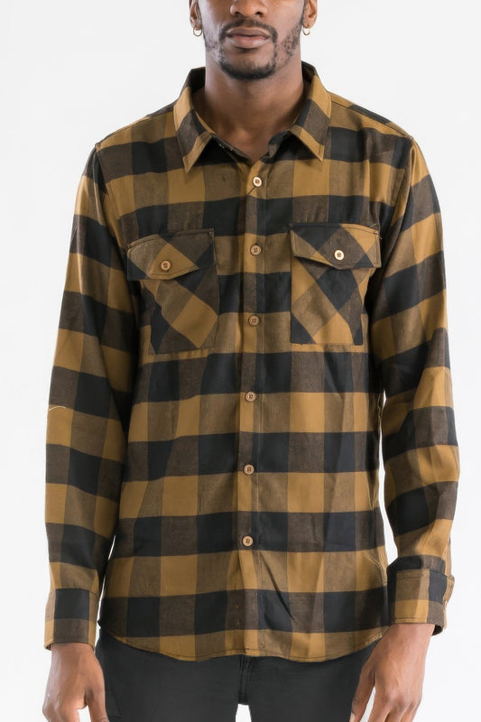 Checkered Long Sleeve Flannel Shirt - ZumBuys