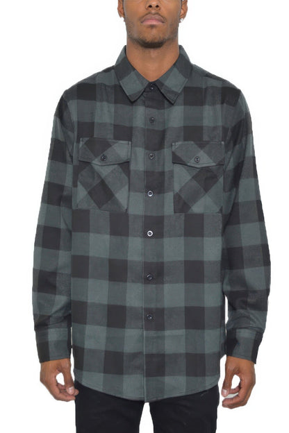 Checkered Long Sleeve Flannel Shirt - ZumBuys