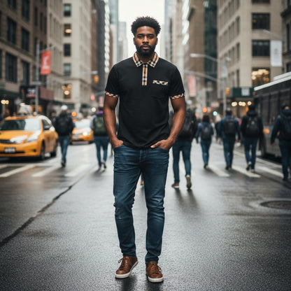 Checkered Plaid Short Sleeve Polo Shirt - ZumBuys