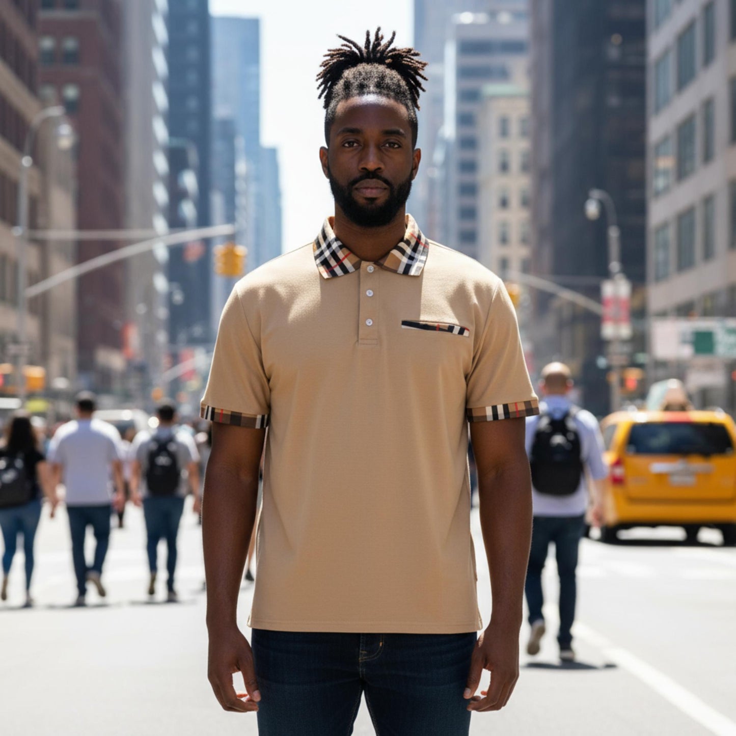 Checkered Plaid Short Sleeve Polo Shirt - ZumBuys