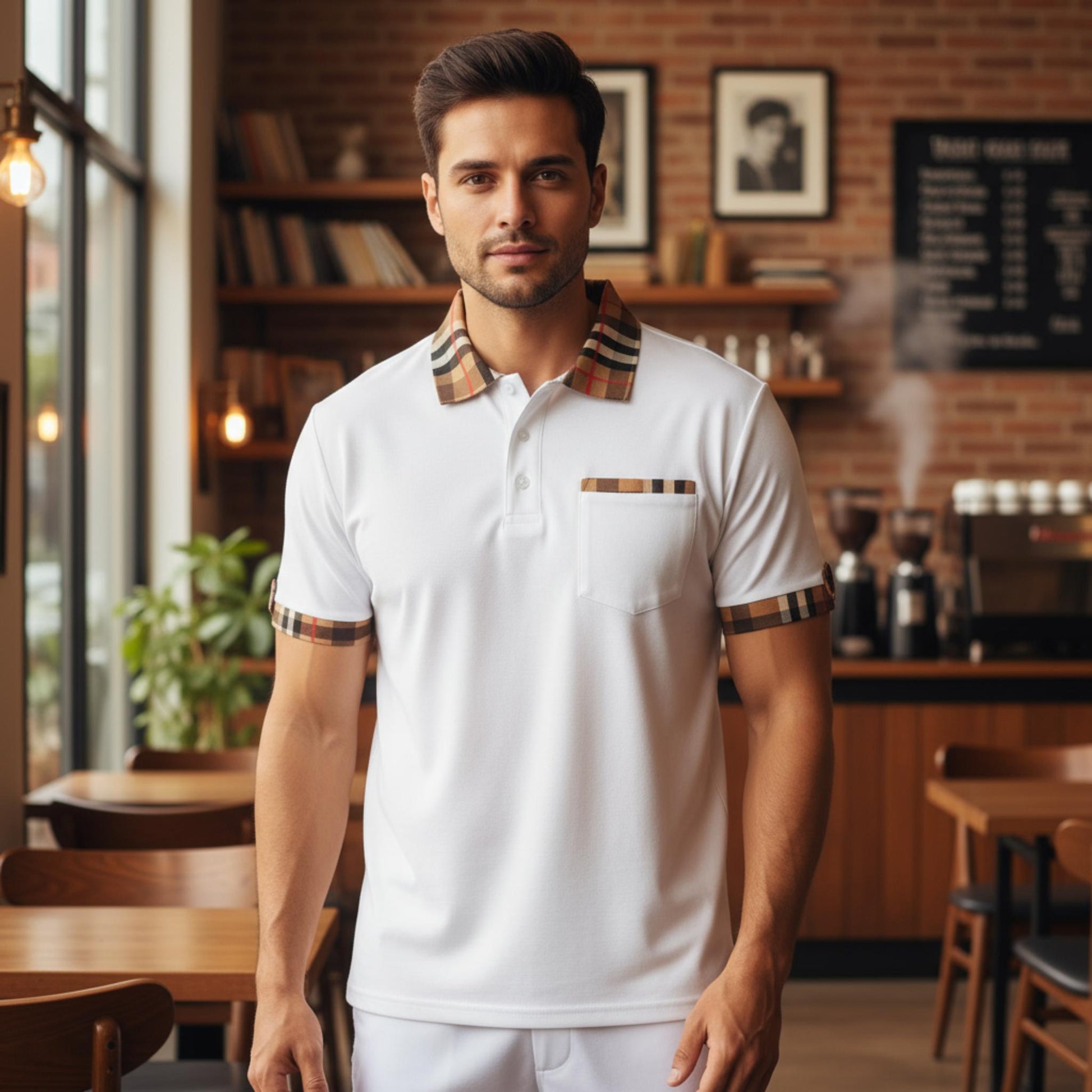 Checkered Plaid Short Sleeve Polo Shirt - ZumBuys