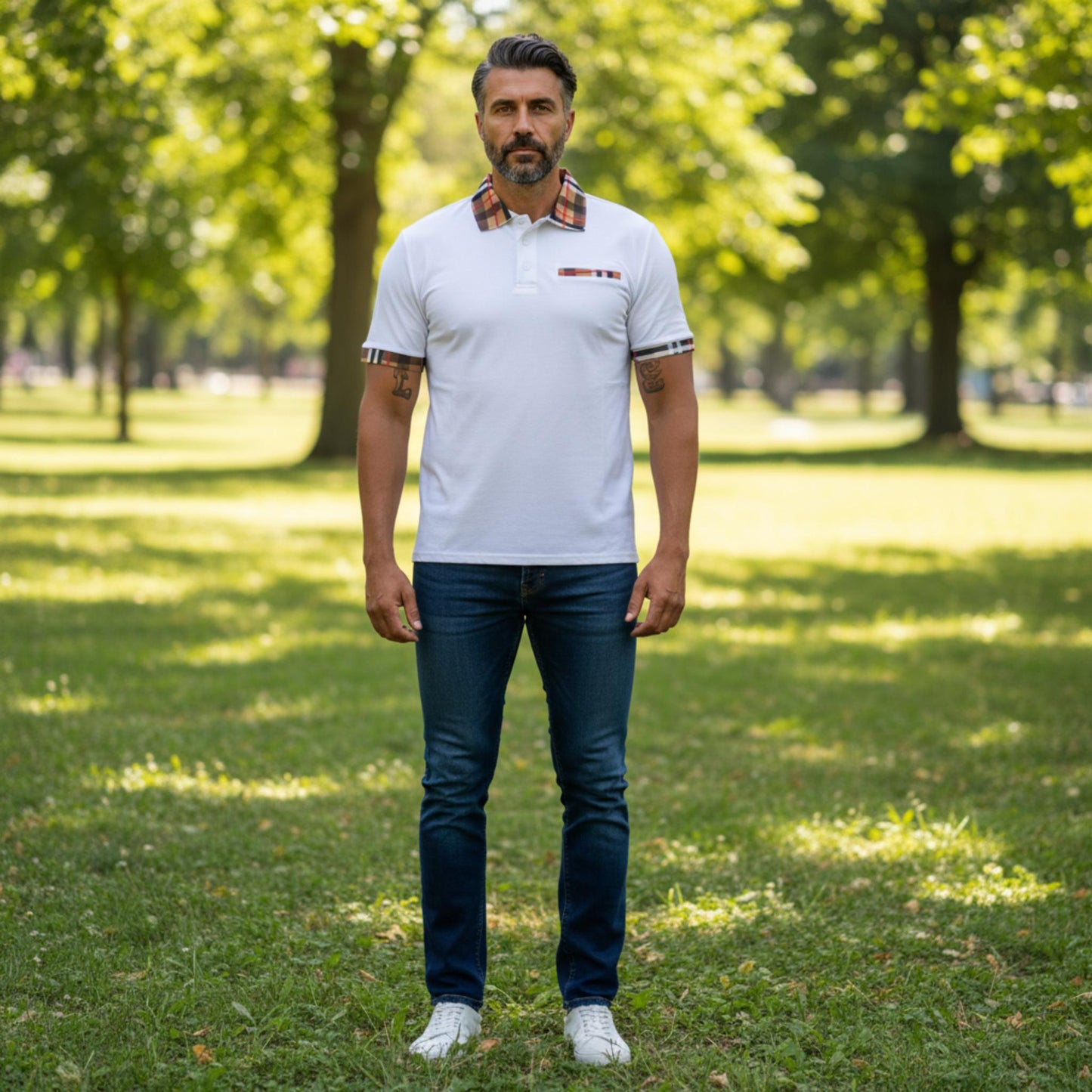 Checkered Plaid Short Sleeve Polo Shirt - ZumBuys