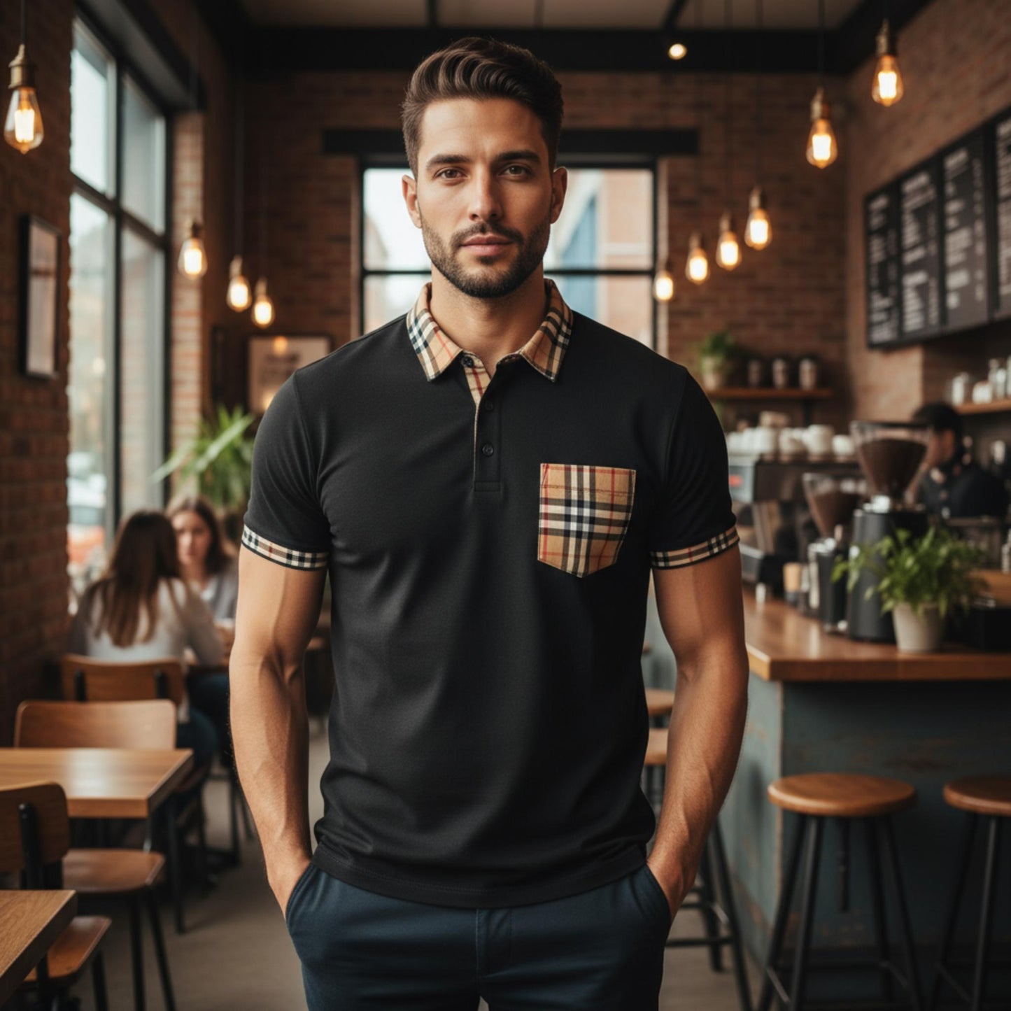 Checkered Plaid Short Sleeve Polo Shirt - ZumBuys