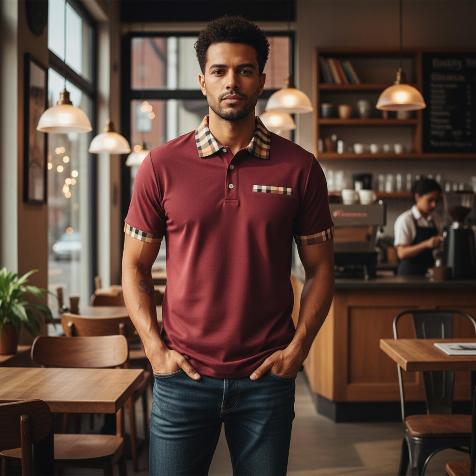 Checkered Plaid Short Sleeve Polo Shirt - ZumBuys