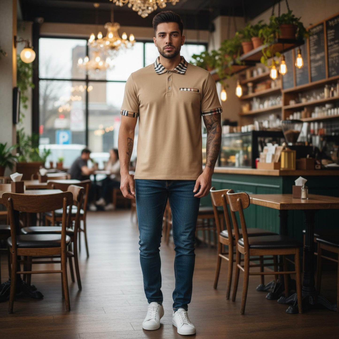 Checkered Plaid Short Sleeve Polo Shirt - ZumBuys