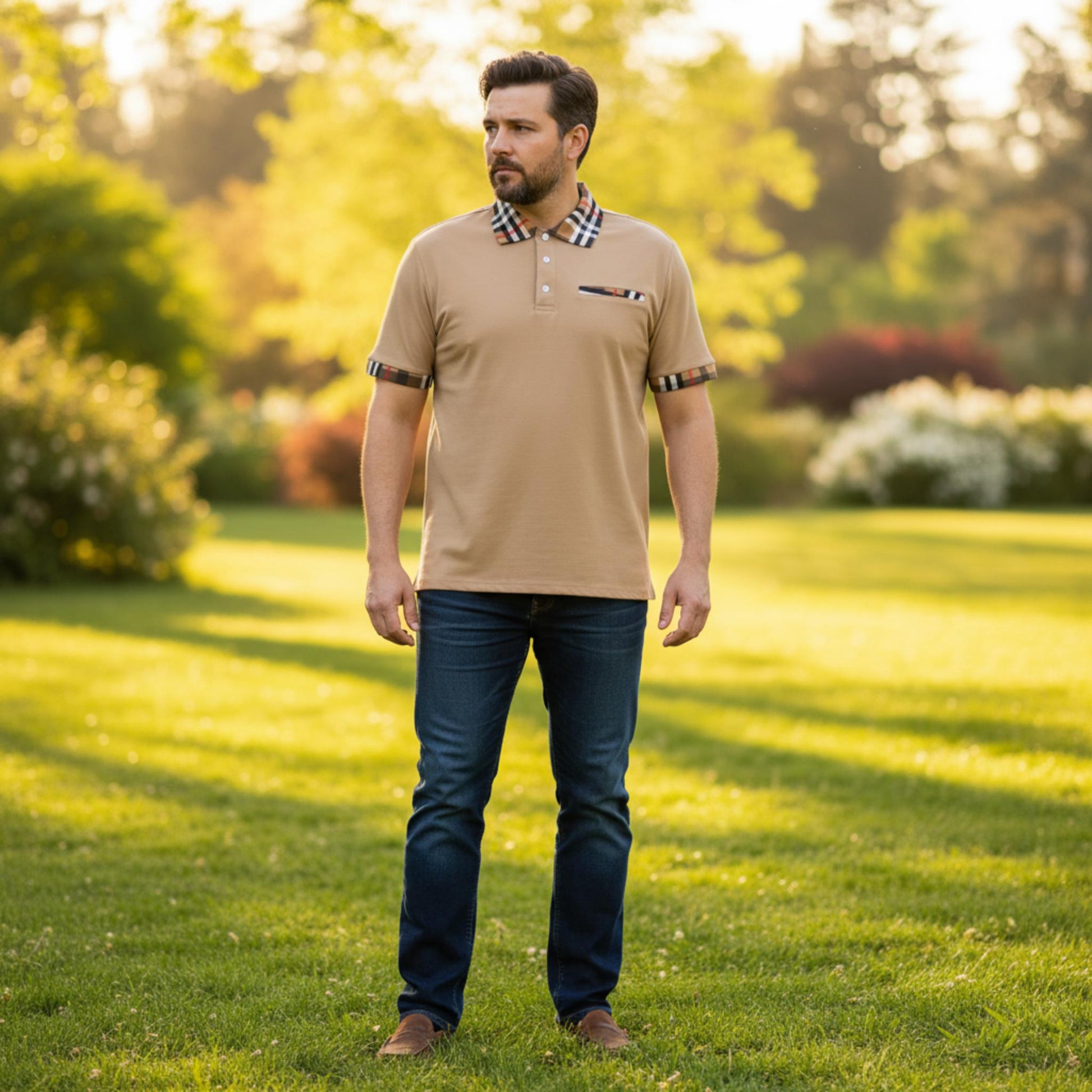 Checkered Plaid Short Sleeve Polo Shirt - ZumBuys