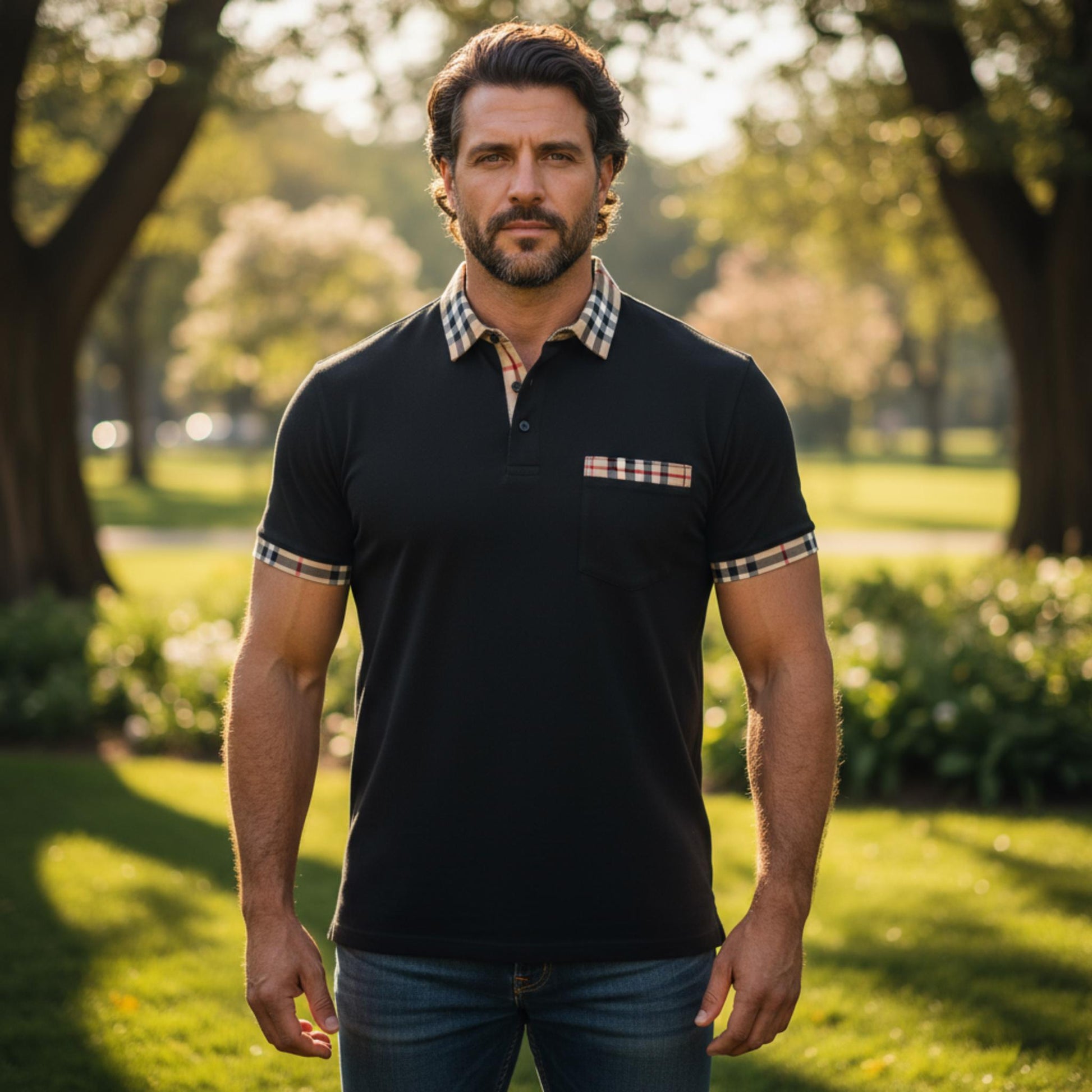 Checkered Plaid Short Sleeve Polo Shirt - ZumBuys