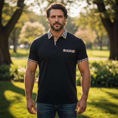 Checkered Plaid Short Sleeve Polo Shirt - ZumBuys