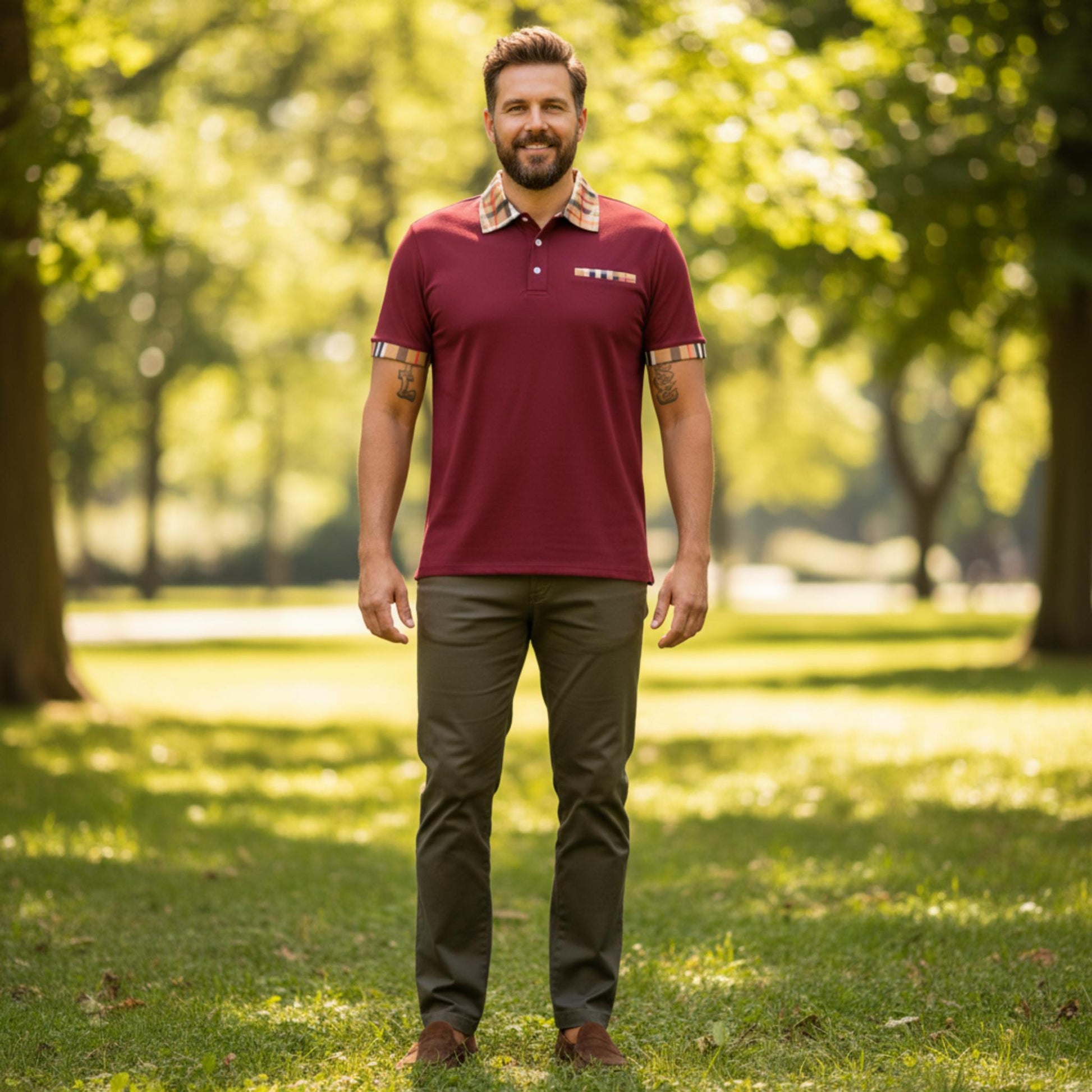 Checkered Plaid Short Sleeve Polo Shirt - ZumBuys