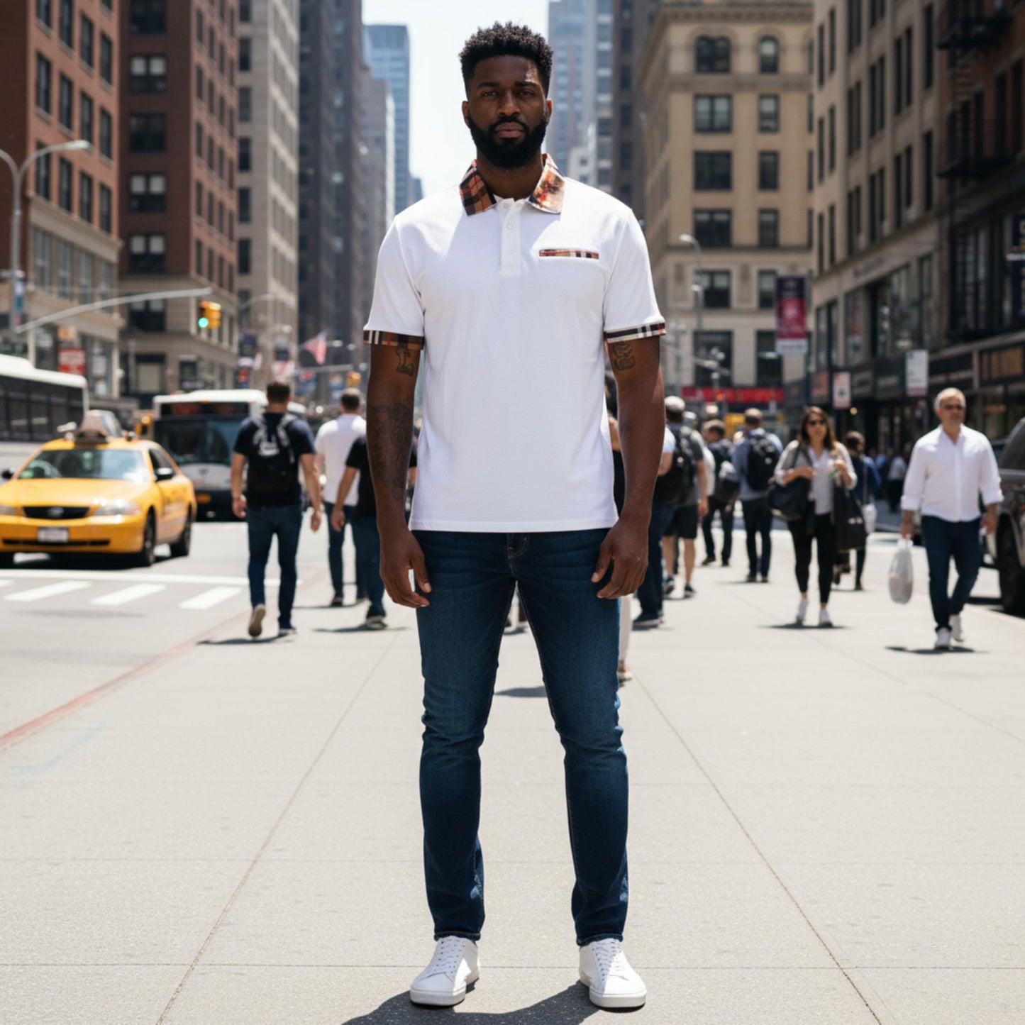 Checkered Plaid Short Sleeve Polo Shirt - ZumBuys