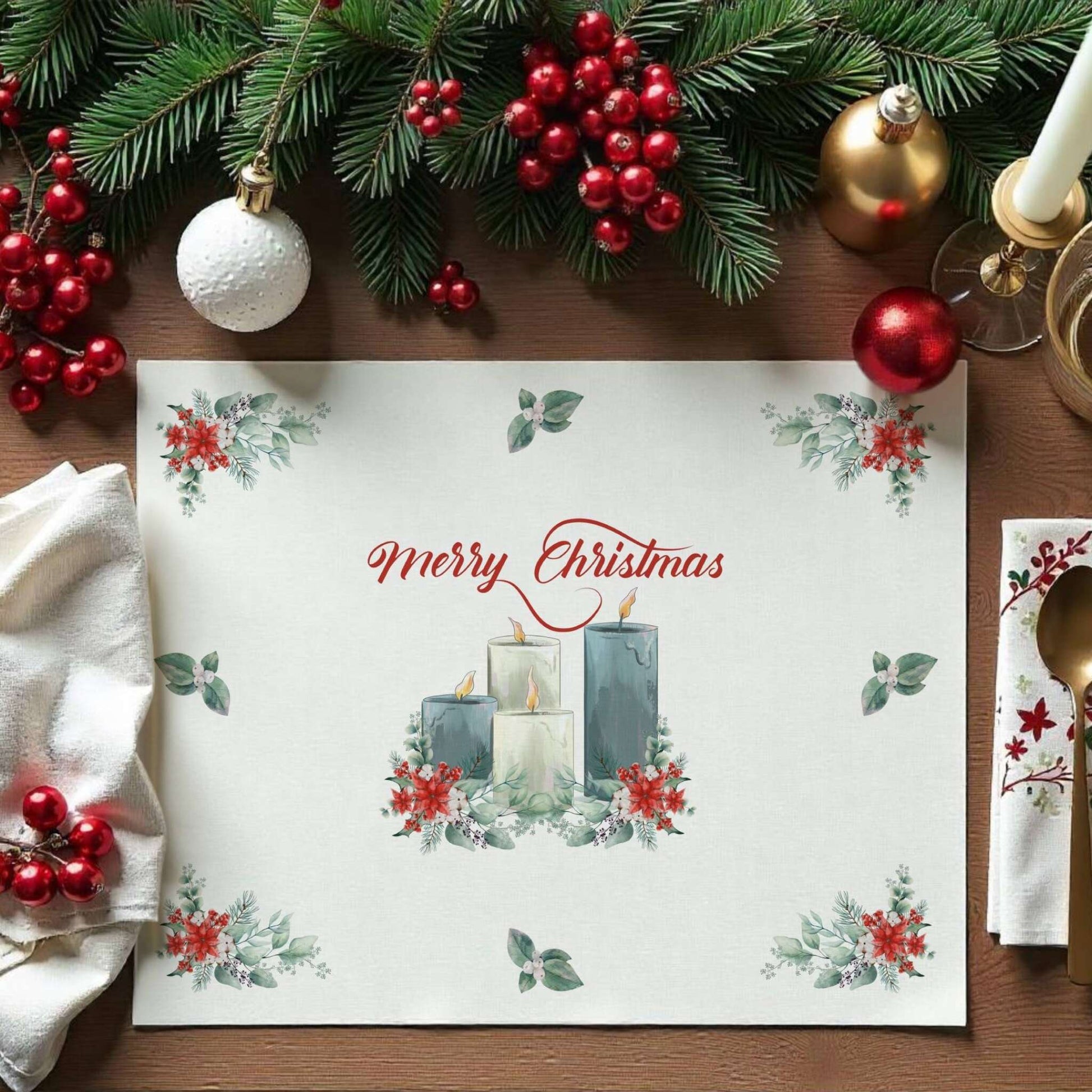 Christmas Candles Placemat, 2pc - ZumBuys