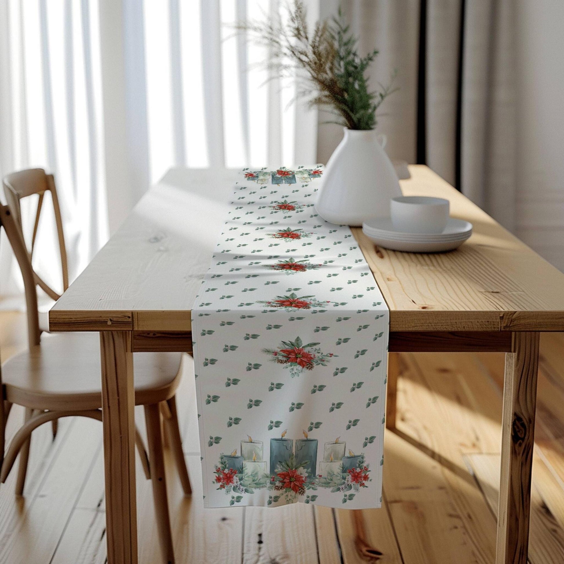 Christmas Candles Table Runner (Cotton, Poly) - ZumBuys