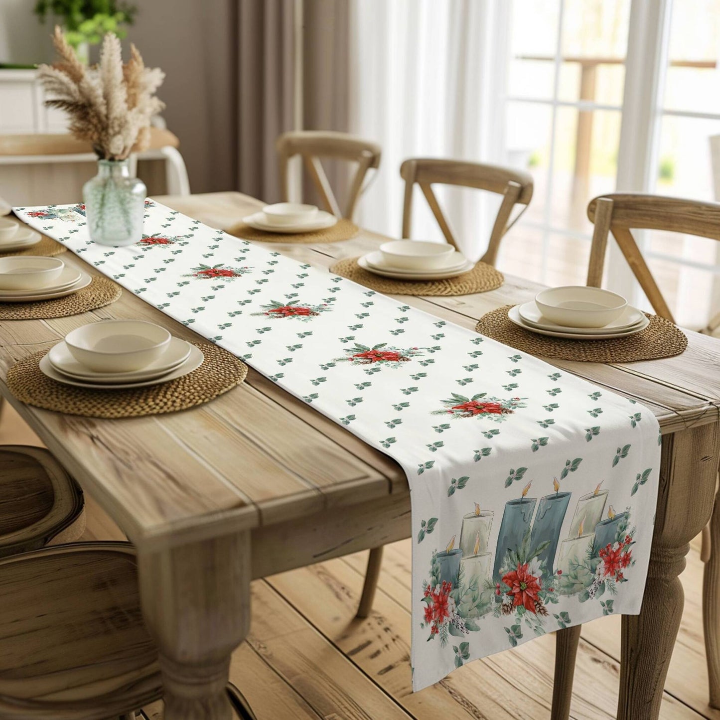 Christmas Candles Table Runner (Cotton, Poly) - ZumBuys