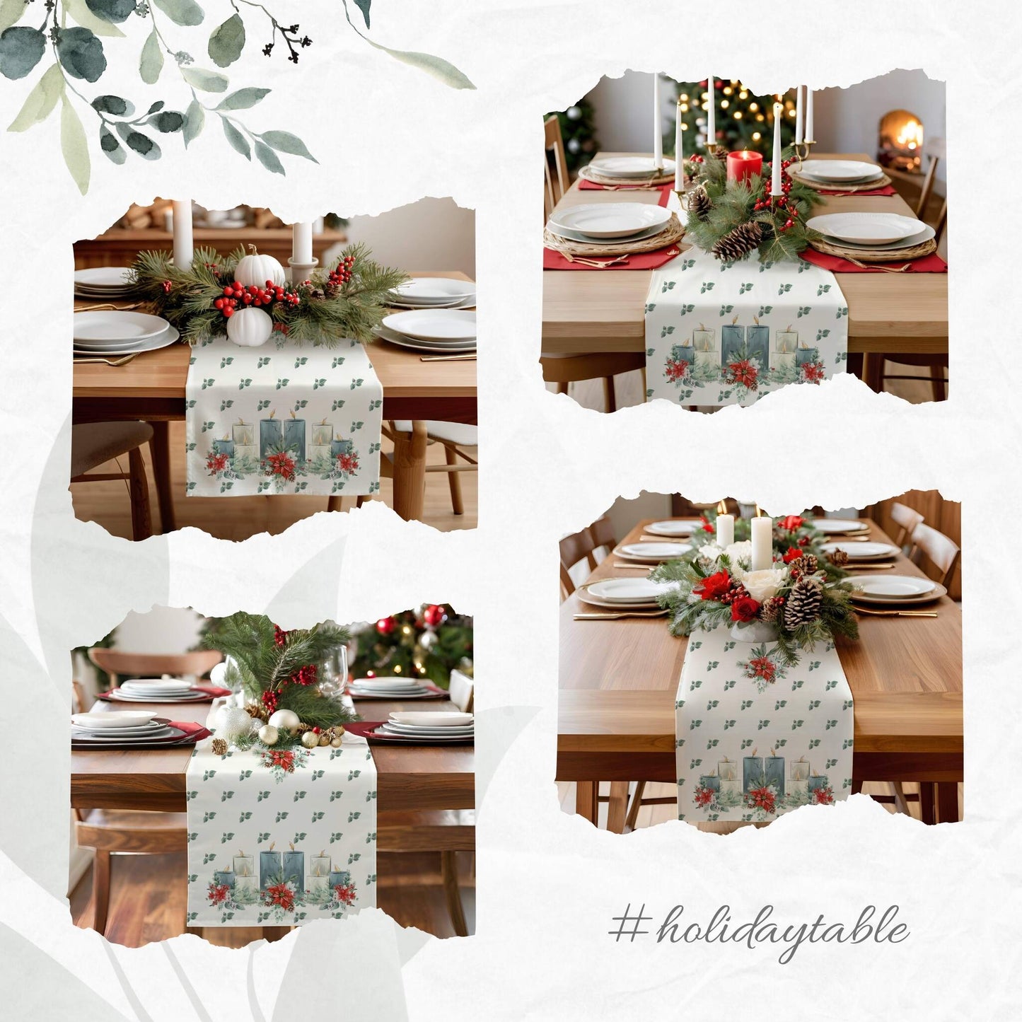 Christmas Candles Table Runner (Cotton, Poly) - ZumBuys