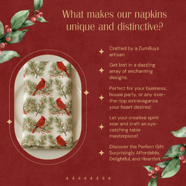 Christmas Cardinals Cloth Napkin Set of 4 - ZumBuys
