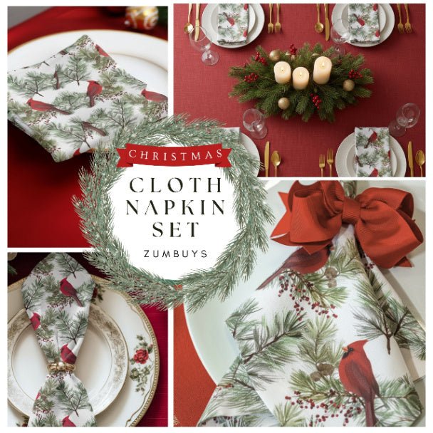 Christmas Cardinals Cloth Napkin Set of 4 - ZumBuys