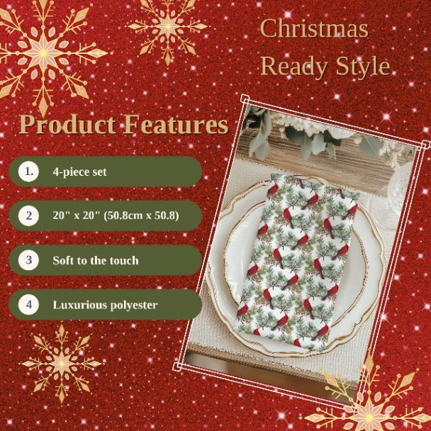 Christmas Cardinals Cloth Napkin Set of 4 - ZumBuys