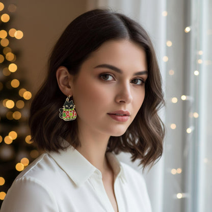 Christmas Enamel Cat In Ugly Sweater Earrings - ZumBuys