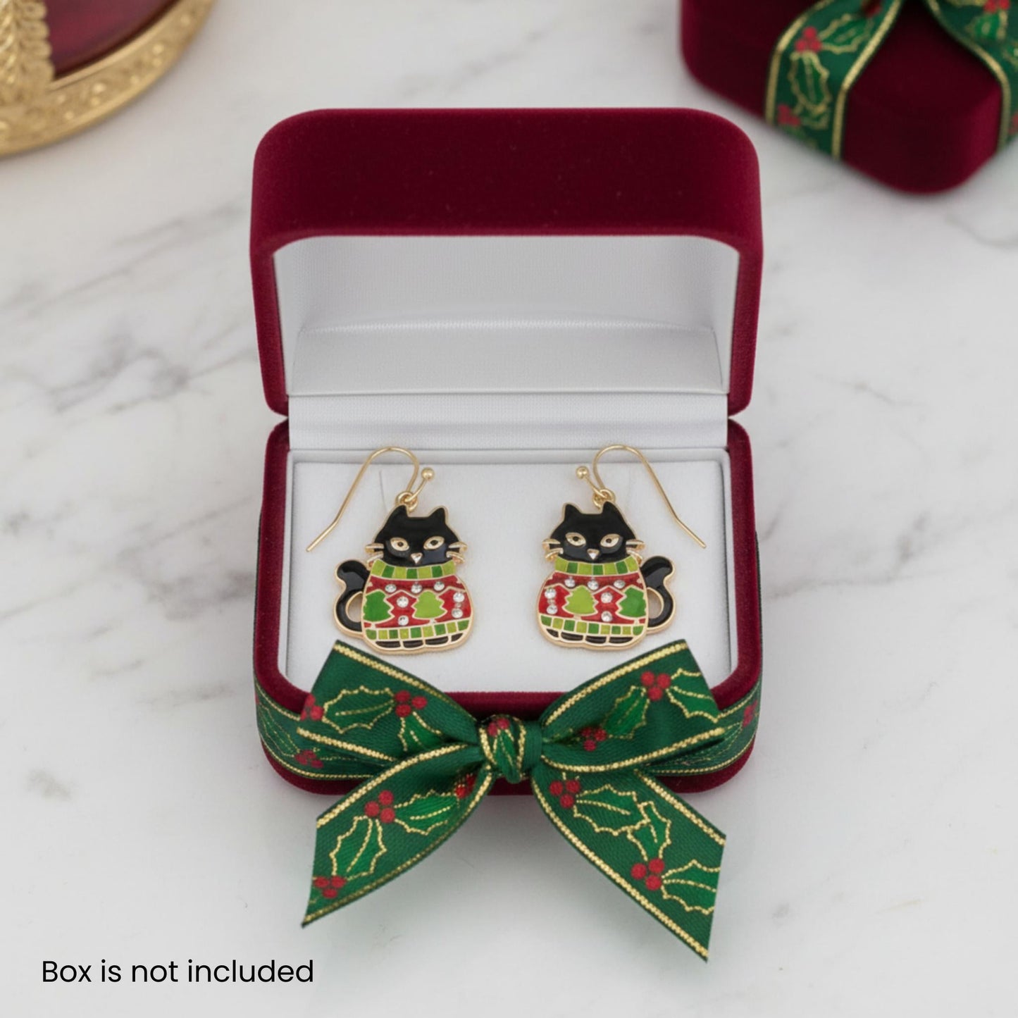Christmas Enamel Cat In Ugly Sweater Earrings - ZumBuys