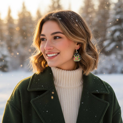 Christmas Enamel Cat In Ugly Sweater Earrings - ZumBuys